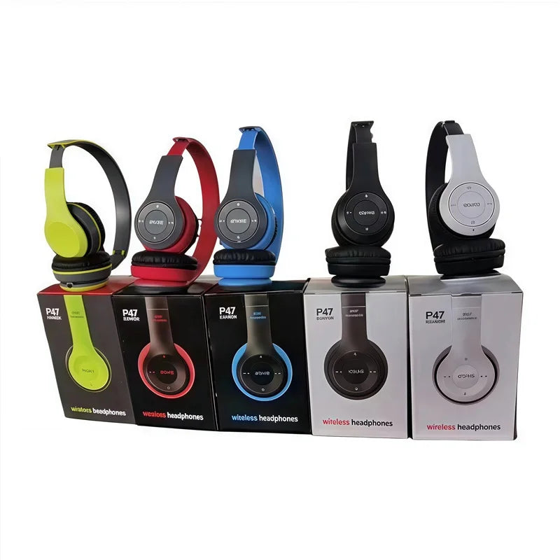 New P47 Bluetooth 5.0 Wireless Headphone Foldable HIFI Stereo Bass Earphone Kid Helmet Gift With Mic USB Adaptor For iPhone Game