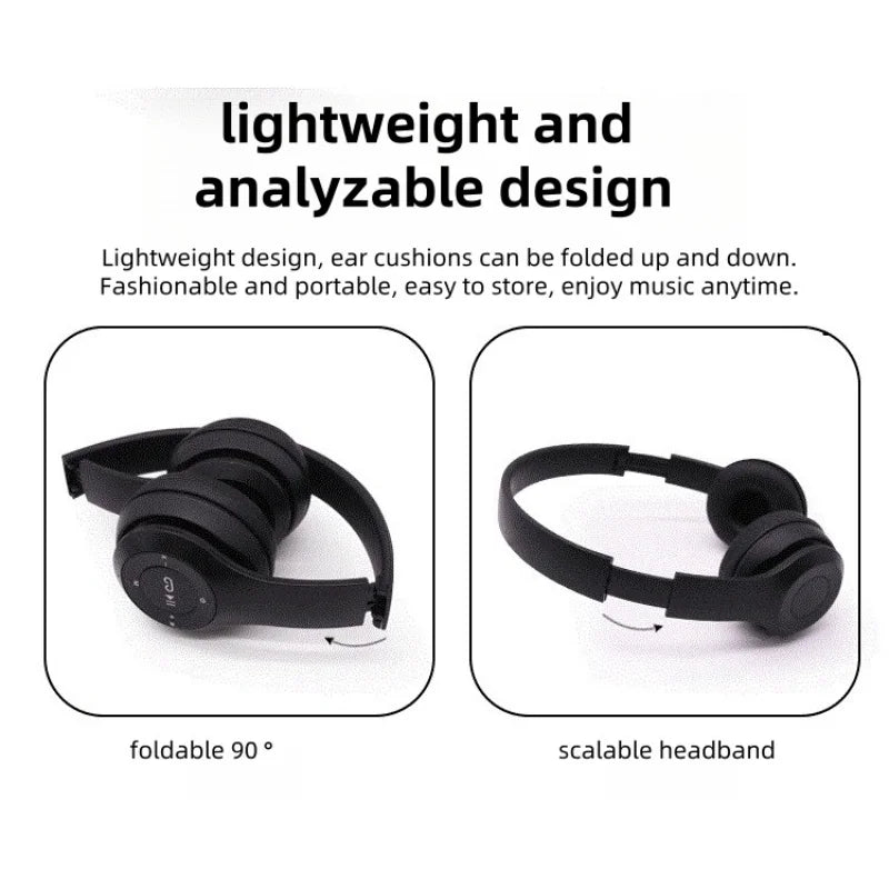 New P47 Bluetooth 5.0 Wireless Headphone Foldable HIFI Stereo Bass Earphone Kid Helmet Gift With Mic USB Adaptor For iPhone Game