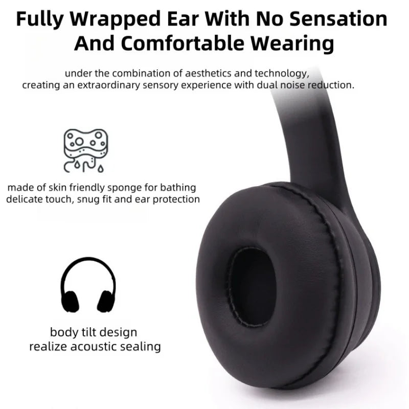 New P47 Bluetooth 5.0 Wireless Headphone Foldable HIFI Stereo Bass Earphone Kid Helmet Gift With Mic USB Adaptor For iPhone Game