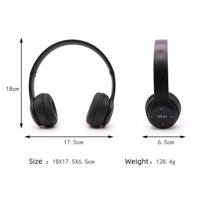 New P47 Bluetooth 5.0 Wireless Headphone Foldable HIFI Stereo Bass Earphone Kid Helmet Gift With Mic USB Adaptor For iPhone Game